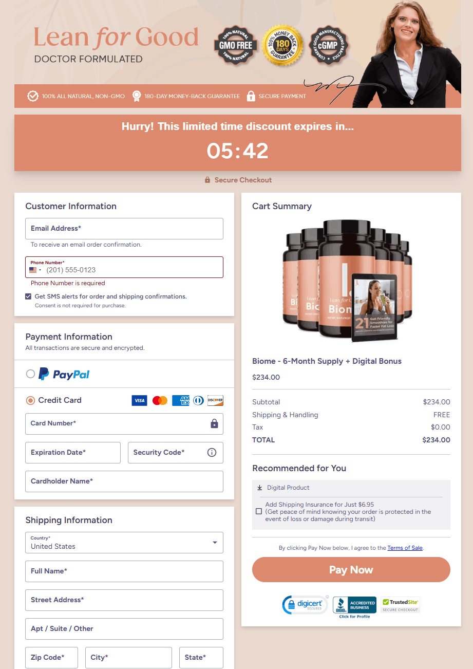 LeanBiome Secured Order Page